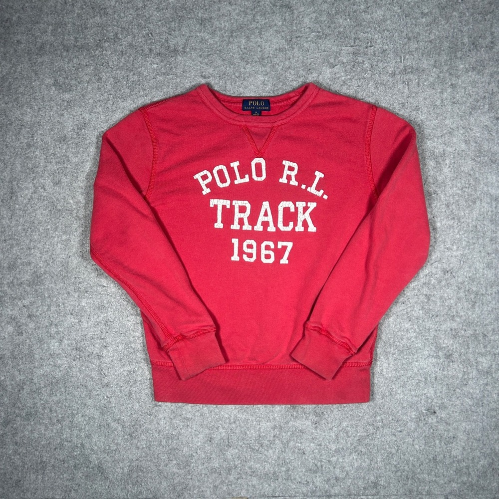 Polo Ralph Lauren Sweatshirt Kid M(10-12) Red Track 1967 Graphic Pullover Preppy
